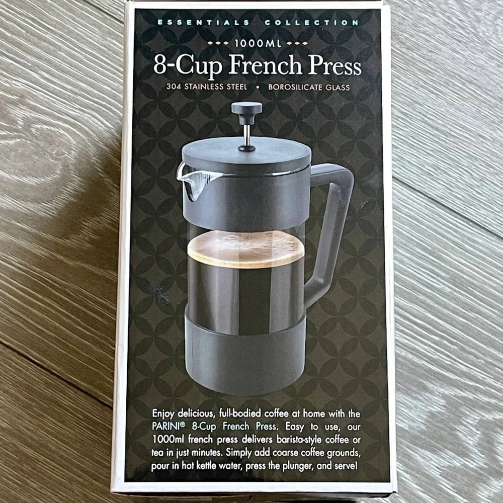 PARINI 8-Cup French Press Coffee Tea Maker‎ Stainless Steel Borosilicate Glass
